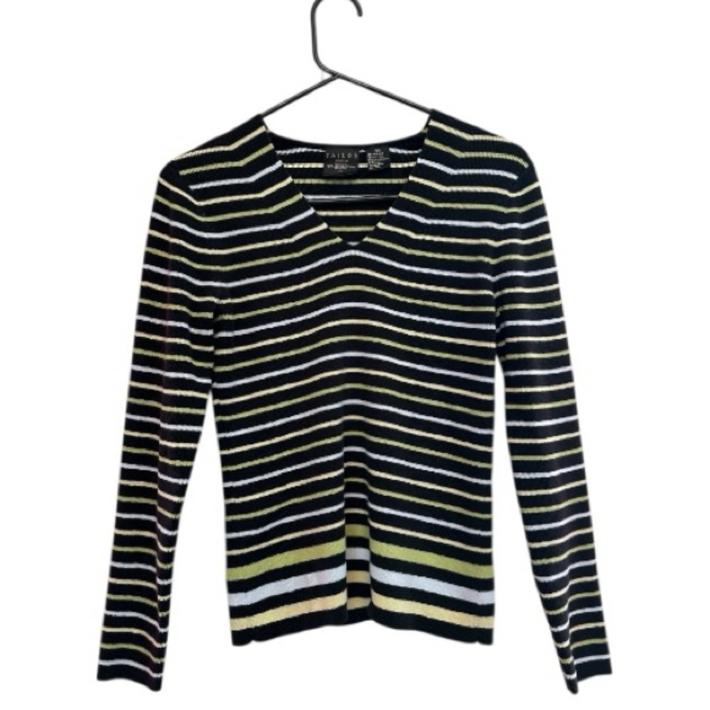 Vintage Y2K Era Tailor B. Moss Black, Yellow & White Striped Long Sleeve Tee XS